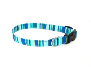 Blue Summer Stripes Dog Collar/ Cat Collar Charlotte's Pet