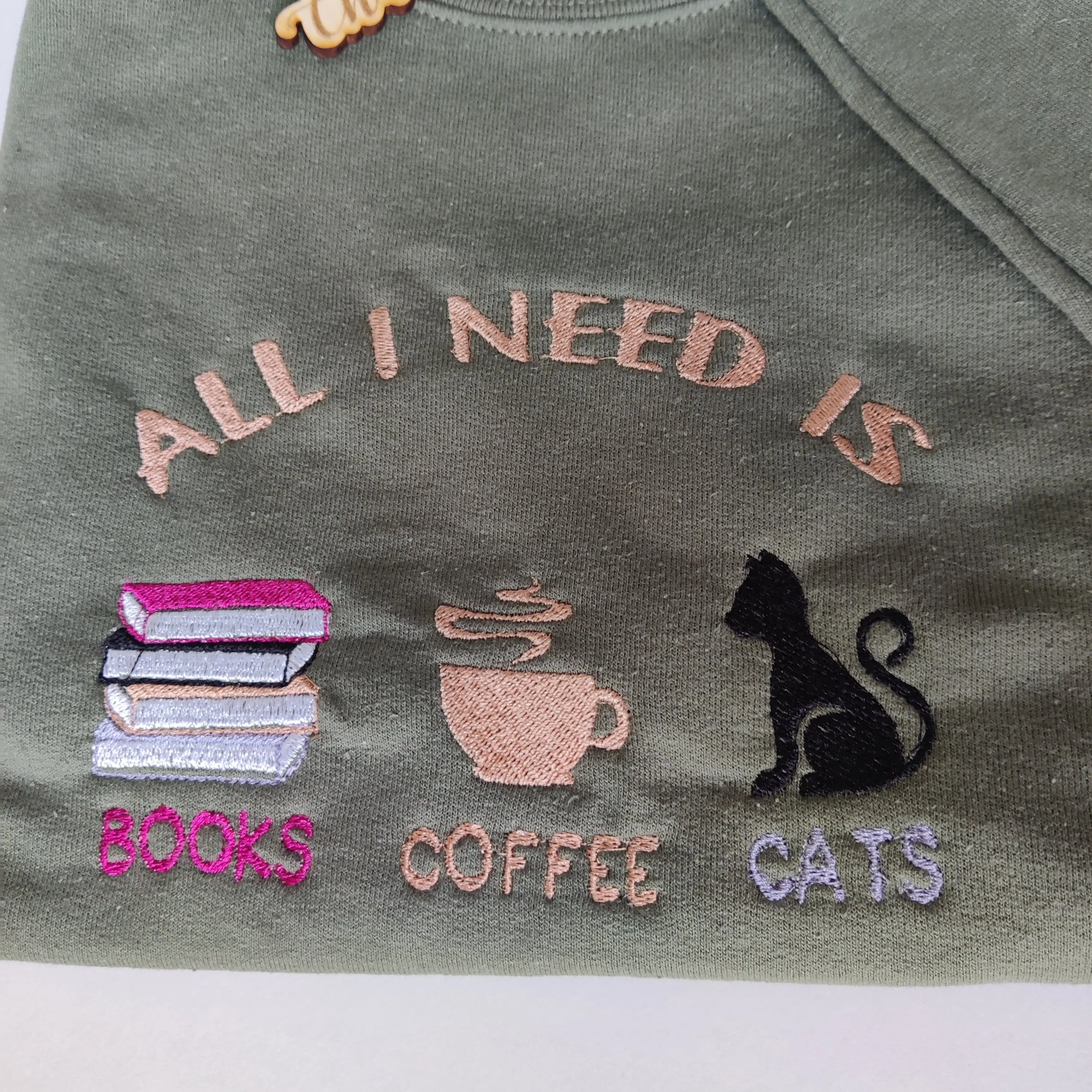 Books Coffee Embroidered Crewneck Sweatshirt Charlotte's Pet