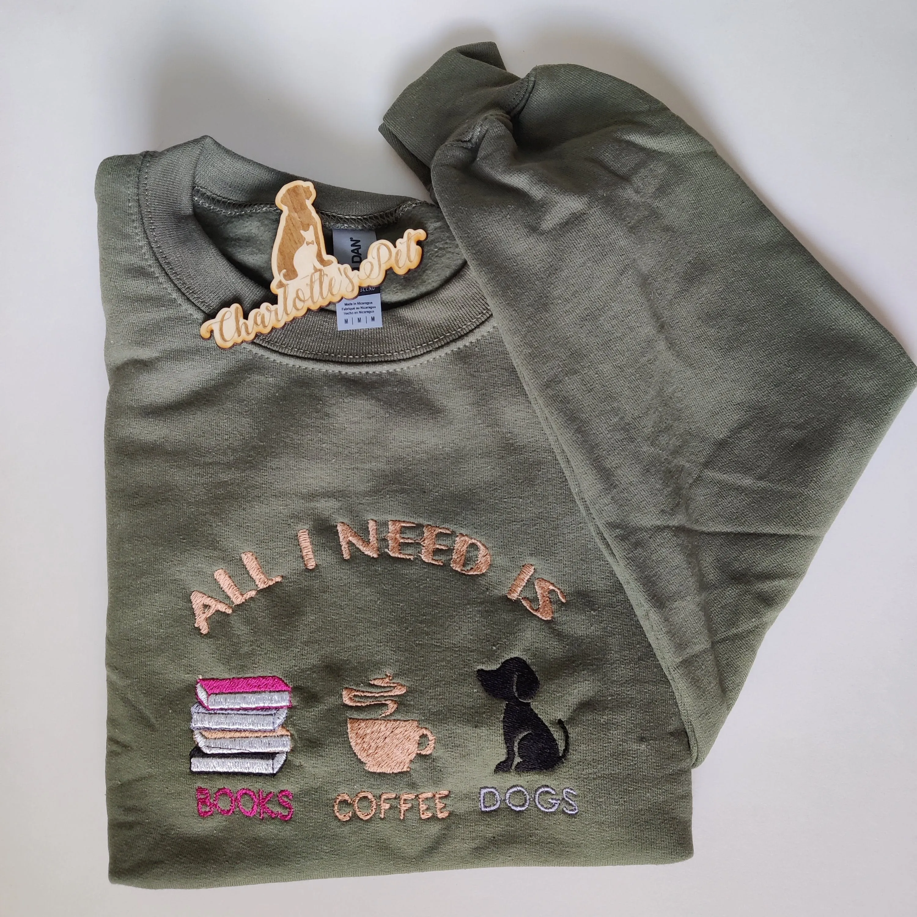 Books Coffee Embroidered Crewneck Sweatshirt Charlotte's Pet