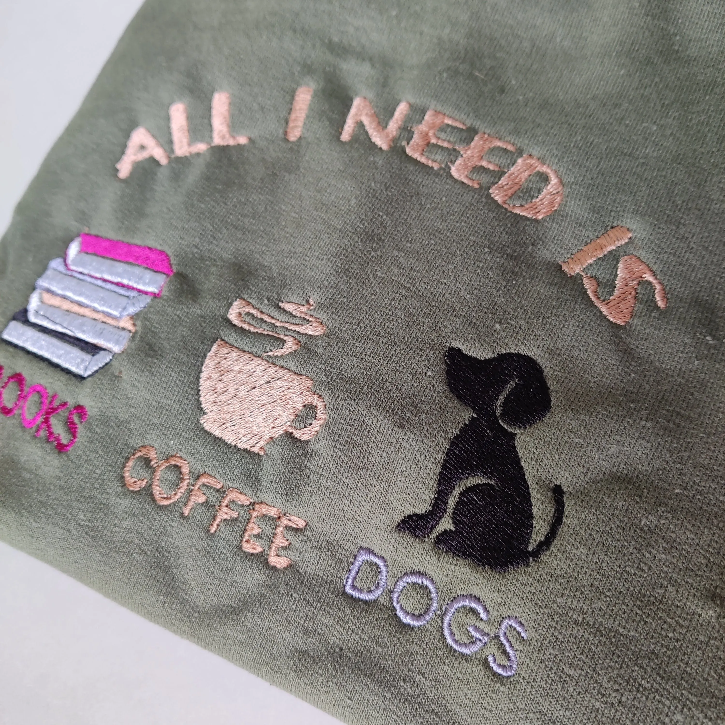 Books Coffee Embroidered Crewneck Sweatshirt Charlotte's Pet