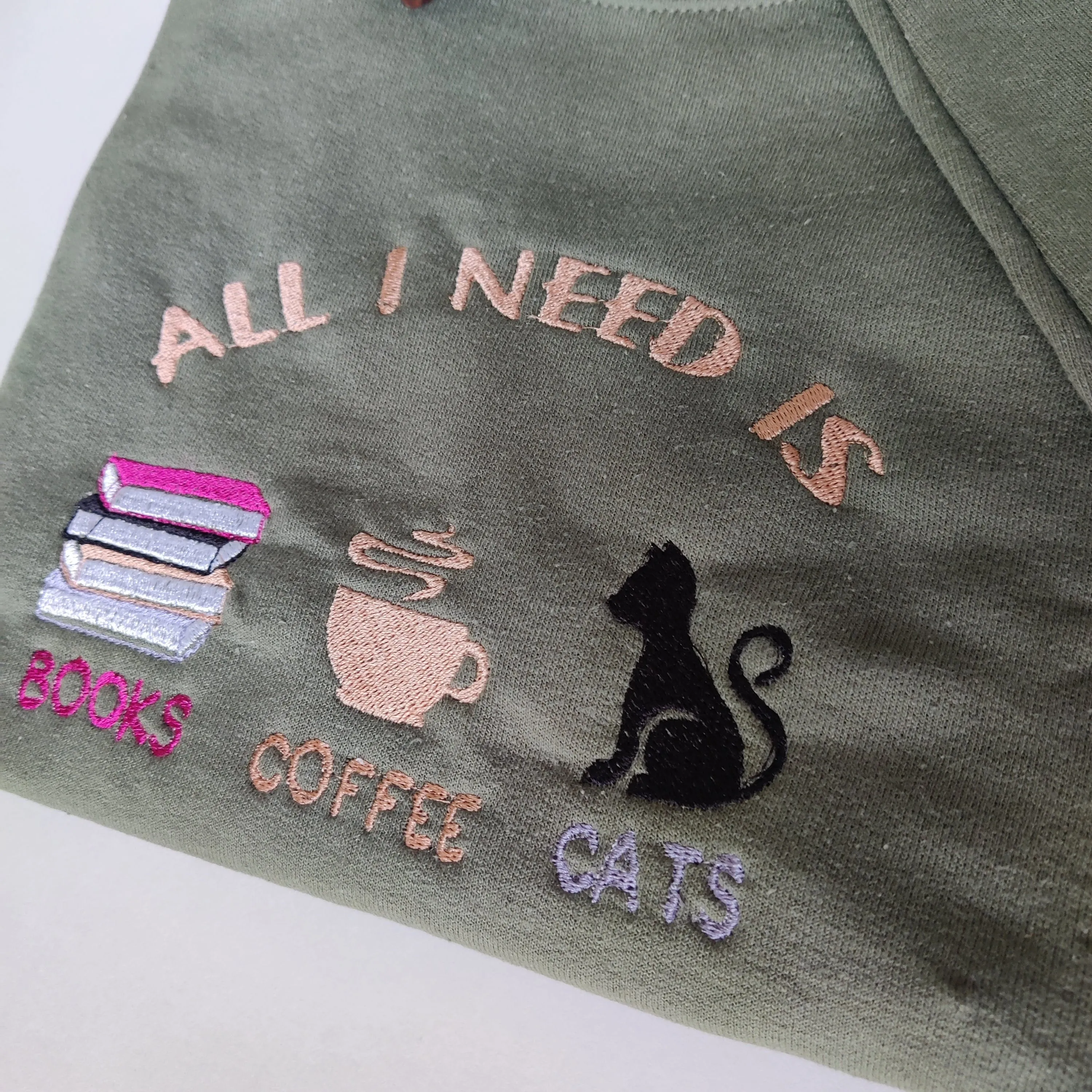 Books Coffee Embroidered Crewneck Sweatshirt Charlotte's Pet