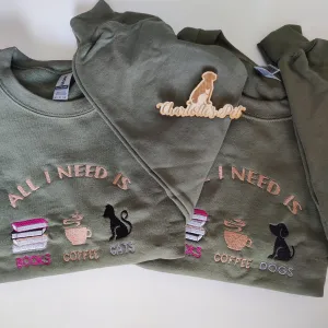 Books Coffee Embroidered Crewneck Sweatshirt Charlotte's Pet