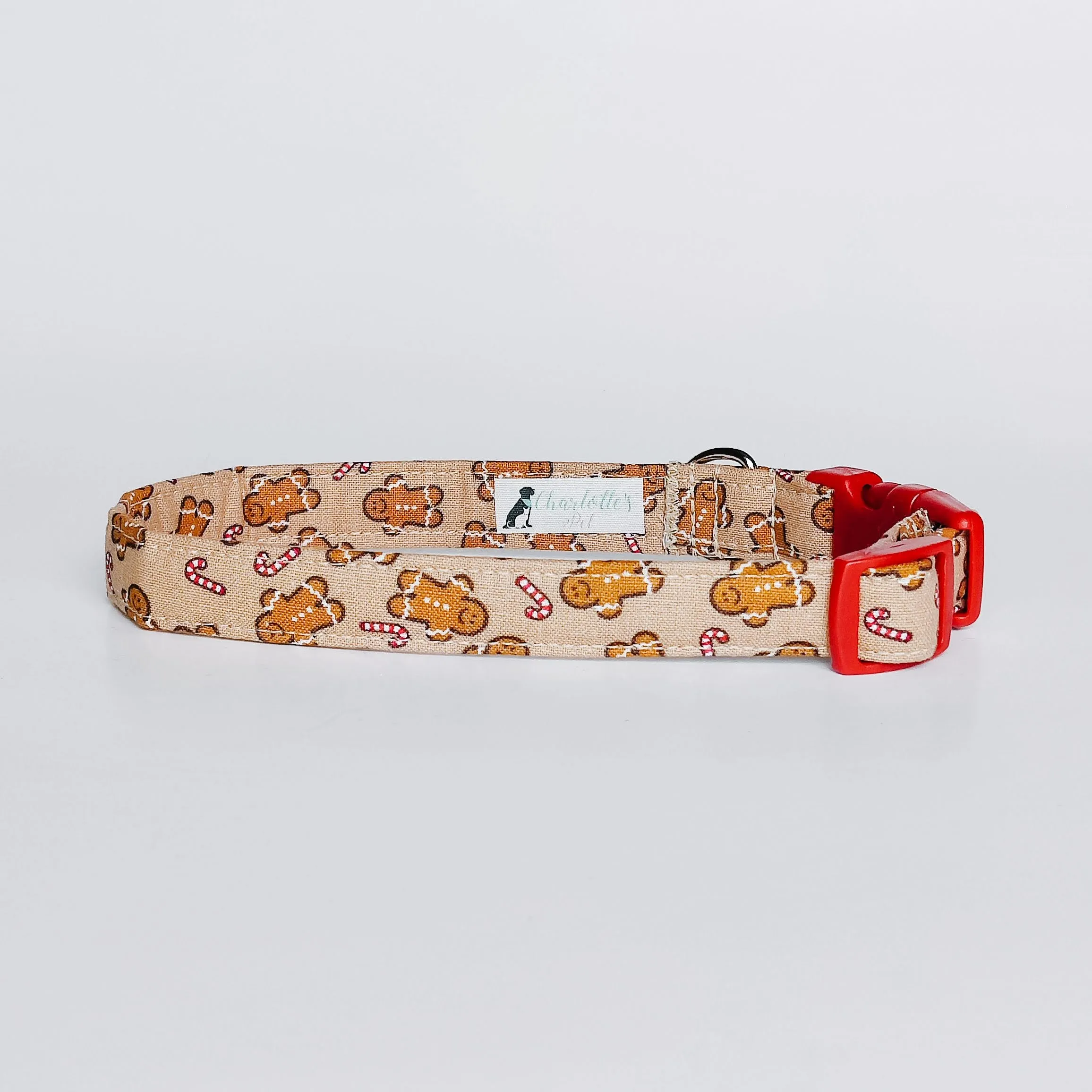 Gingerbread Man on Tan Dog Collar/ Cat Collar Charlotte's Pet