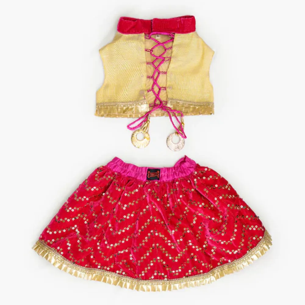 Pawgypets Velvet Lehenga for Dogs and Cats (Pink/Golden)