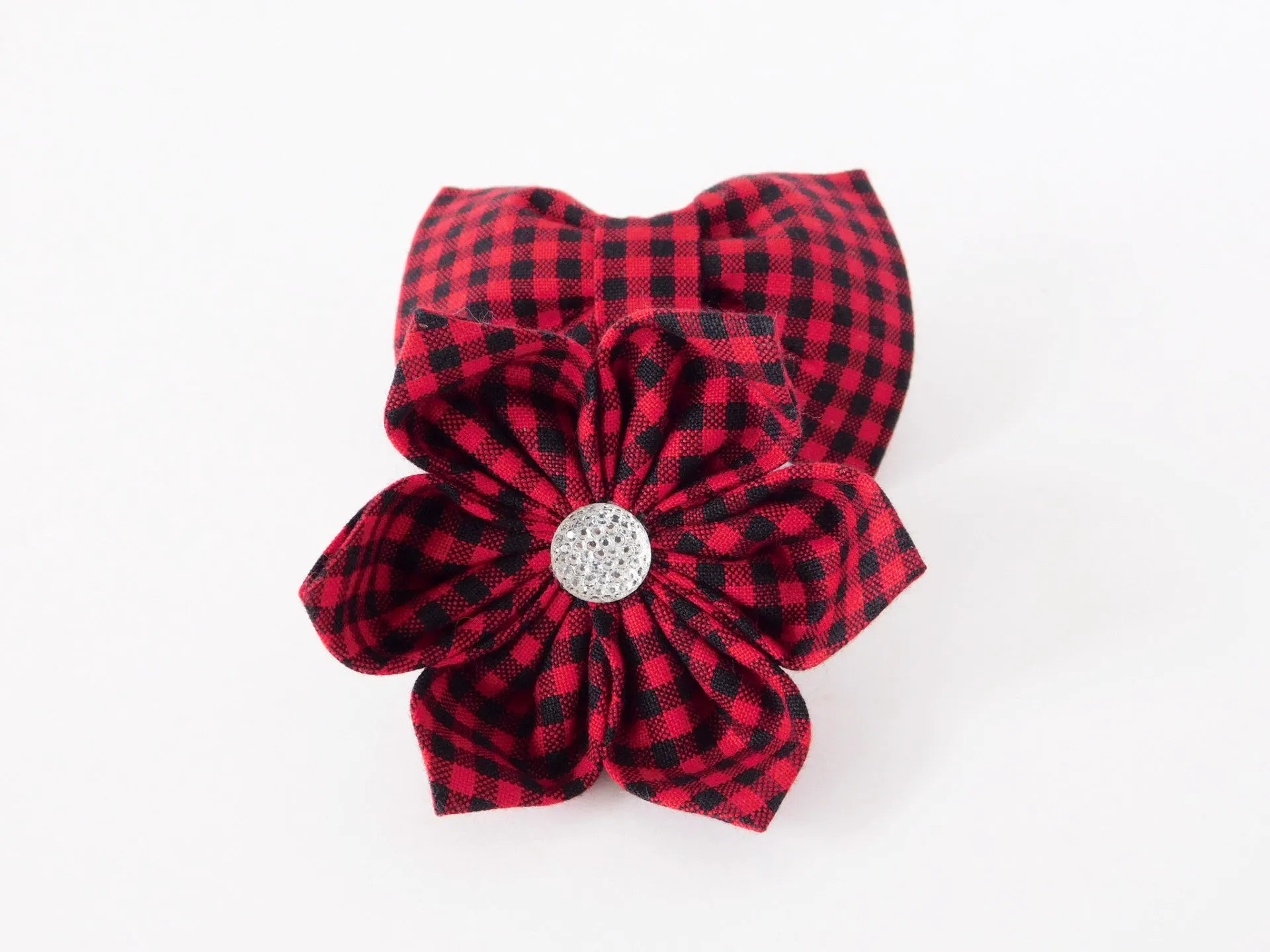 Red Buffalo Plaid Bow Tie/Flower Charlotte's Pet