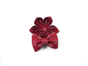 Red PLaid Snowflakes Bow Tie/ Collar Flower Charlotte's Pet