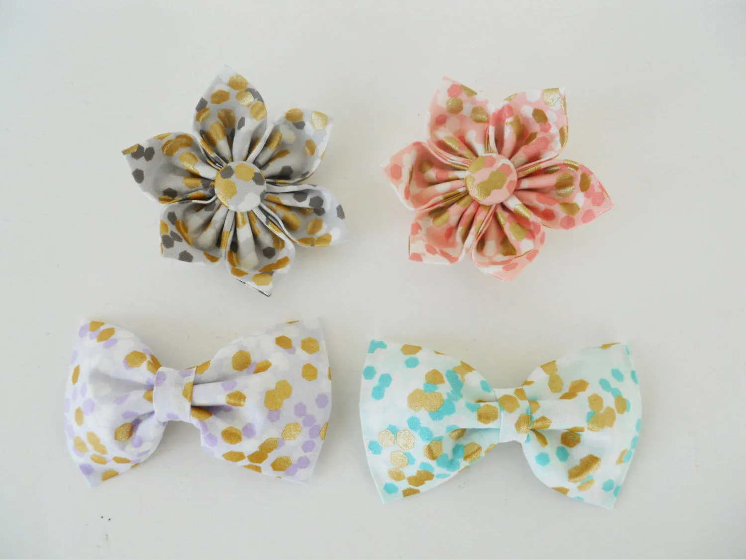 Teal and Gold Bow Tie/Flower Charlotte's Pet