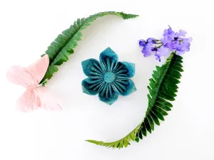 Teal and Gold Dots Flower/Bow Tie Charlotte's Pet